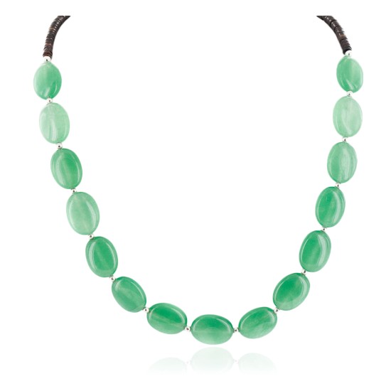 Certified Authentic .925 Sterling Silver Navajo Natural Jade Heishi Native American Necklace 25311-1