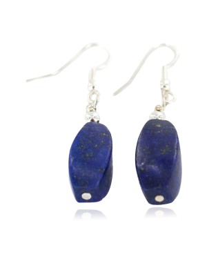 Certified Authentic .925 Sterling Silver Navajo Natural Lapis Lazuli Native American Earrings 18270-2