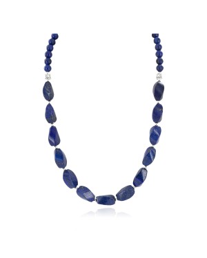Certified Authentic .925 Sterling Silver Navajo Natural Lapis Lazuli Native American Necklace 25286-4
