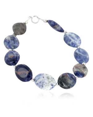 Certified Authentic .925 Sterling Silver Navajo Natural Lapis Native American Bracelet 12894-2