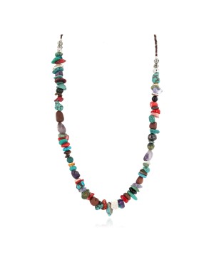 Certified Authentic .925 Sterling Silver Navajo Natural Multicolor Stones Native American Necklace 750215-1