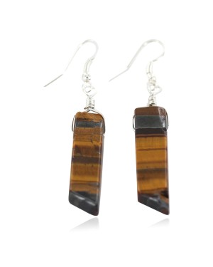 Certified Authentic .925 Sterling Silver Navajo Natural Tigers Eye Native American Dangle Earrings 18270-1
