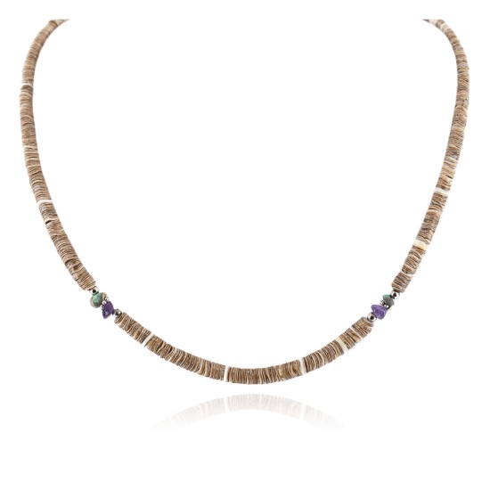 Certified Authentic .925 Sterling Silver Navajo Natural Turquoise Graduated Heishi Amethyst Native American Necklace 25231-2