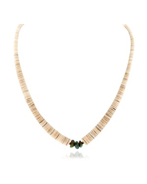 Certified Authentic .925 Sterling Silver Navajo Natural Turquoise Graduated Melon Shell Native American Necklace 15562-538
