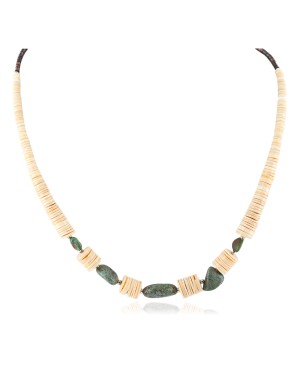 Certified Authentic .925 Sterling Silver Navajo Natural Turquoise Graduated Melon Shell Native American Necklace 17086