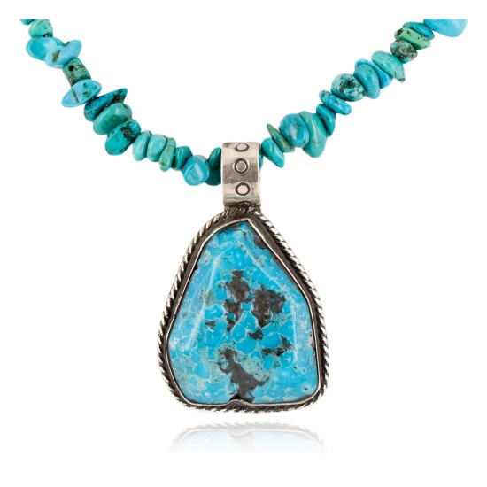 Certified Authentic .925 Sterling Silver Navajo Natural Turquoise Native American Necklace 15003-2-15222