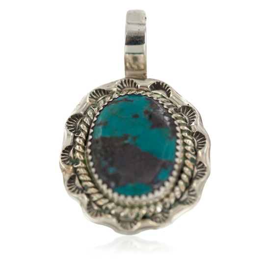 Certified Authentic .925 Sterling Silver Navajo Natural Turquoise Native American Pendant 94001-1