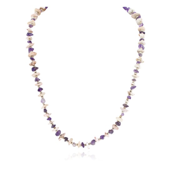 Certified Authentic .925 Sterling Silver White Howlite Amethyst Native American Necklace 15349-14