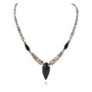 Certified Authentic Arrow Navajo .925 Sterling Silver Natural Graduated Melon Shell Black Onyx Native American Necklace 17082