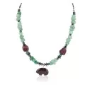 Bear Navajo .925 Sterling Silver Natural Turquoise Jade Red Jasper Hematite Native American Necklace 16090-3
