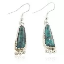Bear Paw Handmade Navajo .925 Sterling Silver Dangle Native American Earrings Natural Turquoise 27189-1