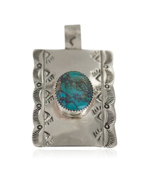 Certified Authentic Bear Paw Handmade Navajo Natural Turquoise Native American Nickel Pendant 94005-1