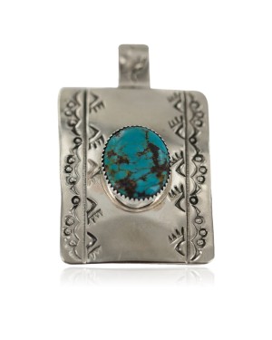 Certified Authentic Bear Paw Handmade Navajo Natural Turquoise Native American Nickel Pendant 94005-7