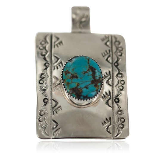 Certified Authentic Bear Paw Handmade Navajo Natural Turquoise Native American Nickel Pendant 94005-7