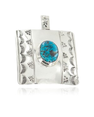 Certified Authentic Bear Paw Handmade Navajo Nickel Natural Turquoise Native American Pendant 13071
