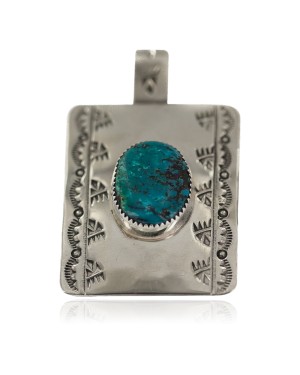Certified Authentic Bear Paw Handmade Nickel Navajo Natural Turquoise Native American Pendant 94005-3