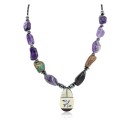 Certified Authentic Bird Inlay Navajo .925 Sterling Silver Natural Turquoise Amethyst Mother of Pearl Hematite Native American Necklace 16092-4