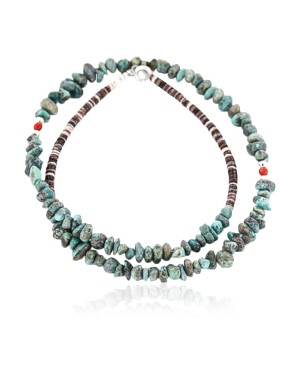 Certified Authentic C Litte Navajo .925 Sterling Silver Natural Turquoise Coral Native American Necklace 15771-20