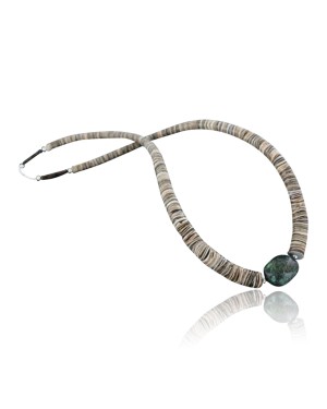 Certified Authentic C. Navajo .925 Sterling Silver Graduated Melon Shell and Turquoise Native American Necklace 15213-26
