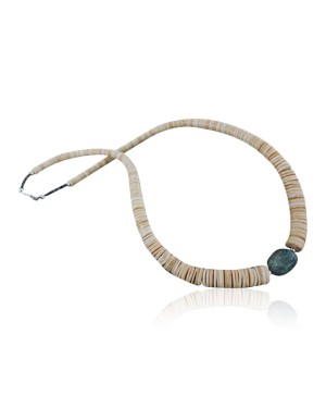 Certified Authentic C. Navajo .925 Sterling Silver Graduated Melon Shell and Turquoise Native American Necklace 15213-61