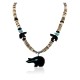 Certified Authentic Carved Bear Navajo .925 Sterling Silver Graduated Heishi Turquoise Black Onyx and Hematite Native American Necklace 25226-1