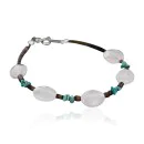 Authentic Navajo .925 Sterling Silver Natural Turquoise & Quartz Bracelet 12201-22