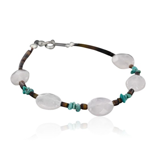 Certified Authentic Charlene Litle Navajo .925 Sterling Silver Natural Turquiose and Quartz Native American Bracelet 370982312891