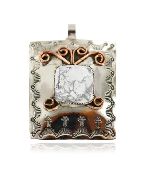 Certified Authentic Copper and Nickel Handmade Navajo White Howlite Native American Necklace 24483