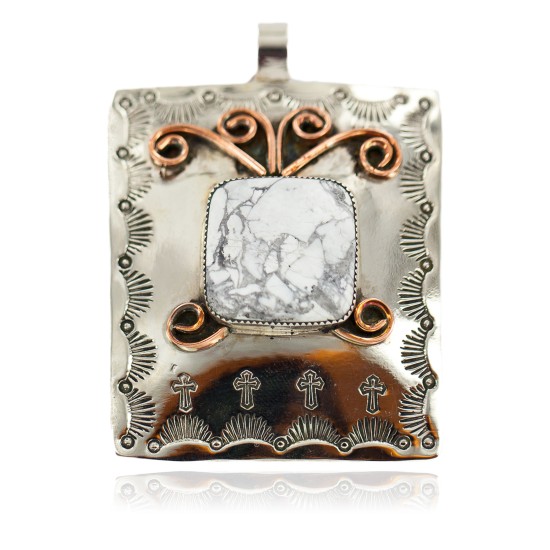 Certified Authentic Copper and Nickel Handmade Navajo White Howlite Native American Necklace 24483 Certified Authentic Copper and Nickel Handmade Navajo White Howlite Native American Necklace 24483