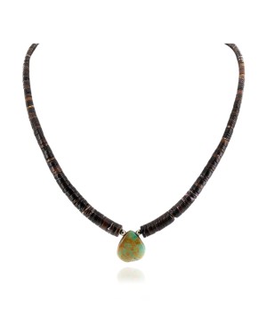 Certified Authentic Drop Navajo .925 Sterling Silver Natural Turquoise Graduated Heishi Native American Necklace 7501008-52