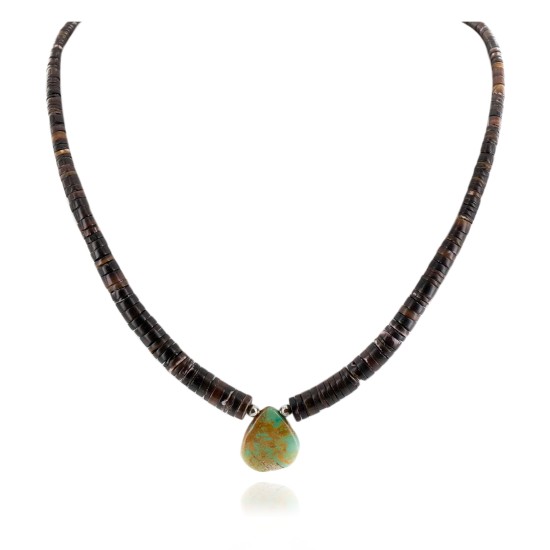 Certified Authentic Drop Navajo .925 Sterling Silver Natural Turquoise Graduated Heishi Native American Necklace 7501008-52