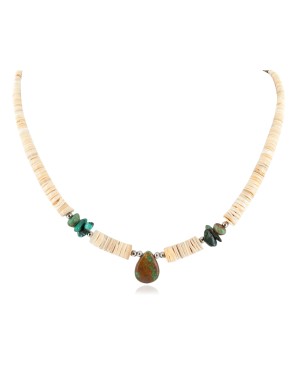 Certified Authentic Drop Navajo .925 Sterling Silver Natural Turquoise Graduated Melon Shell Native American Necklace 15632-48