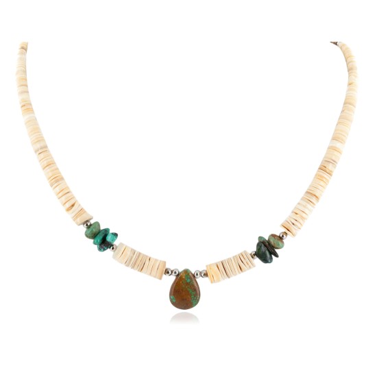 Certified Authentic Drop Navajo .925 Sterling Silver Natural Turquoise Graduated Melon Shell Native American Necklace 15632-48