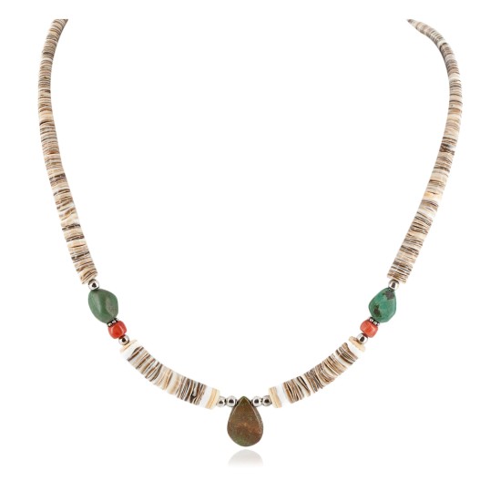 Certified Authentic Drop Navajo .925 Sterling Silver Natural Turquoise Graduated Melon Shell Native American Necklace 15778-11