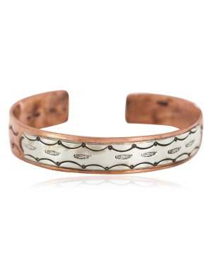 Certified Authentic Feather .925 Sterling Silver Handmade Navajo Native American Pure Copper Bracelet 13170-1
