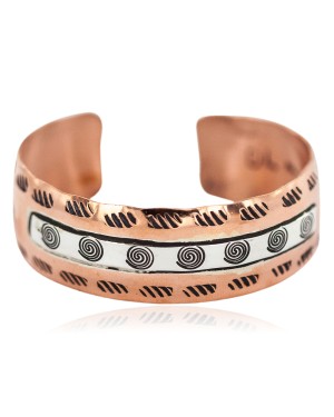 Certified Authentic Feather Maze Handmade Navajo .925 Sterling Silver Native American Pure Copper Bracelet  92005-9