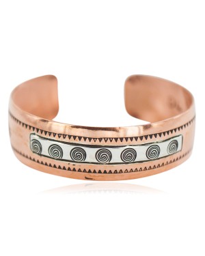 Certified Authentic Feather Maze Navajo .925 Sterling Silver Handmade Native American Pure Copper Bracelet 92009