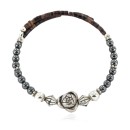 Certified Authentic Flower Navajo Natural Hematite Heishi Adjustable Wrap Native American Bracelet 13049-11