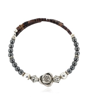 Certified Authentic Flower Navajo Natural Hematite Heishi Adjustable Wrap Native American Bracelet 13049-11