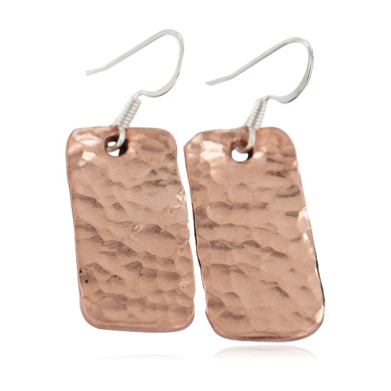 Certified Authentic Hammered Handmade Navajo Native American Pure Copper Dangle Earrings 18246