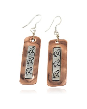 Certified Authentic Handmade .925 Sterling Silver Hooks Navajo Horse Native American Pure Copper Dangle Earrings 18210-5