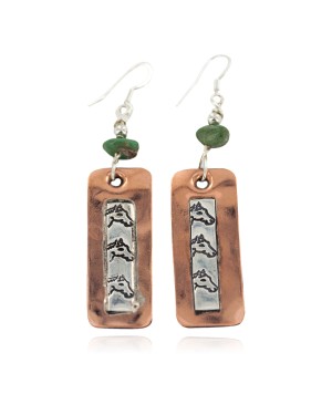 Certified Authentic Handmade .925 Sterling Silver Hooks Navajo Horse Natural Turquoise Native American Pure Copper Dangle Earrings 18210-2