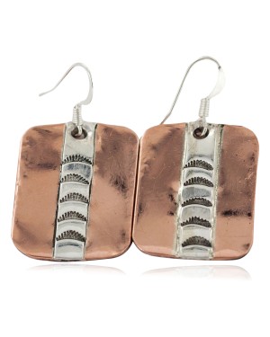 Certified Authentic Handmade .925 Sterling Silver Navajo Native American Pure Copper Dangle Earrings 18249-5
