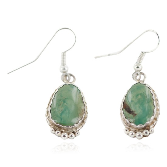 Certified Authentic Handmade .925 Sterling Silver Navajo Natural Turquoise Native American Dangle Earrings  97006-3