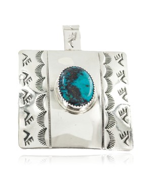 Certified Authentic Handmade Bear Paw Navajo Nickel Natural Turquoise Native American Pendant 13071-1