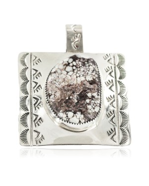 Certified Authentic Handmade Bear Paw Navajo Nickel Natural White Buffalo Native American Pendant 13076
