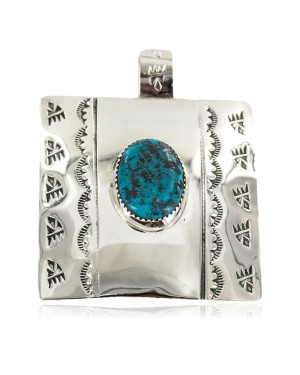 Certified Authentic Handmade Bear Paw Nickel Navajo Natural Turquoise Native American Pendant 13071-10
