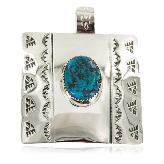 Certified Authentic Handmade Bear Paw Nickel Navajo Natural Turquoise Native American Pendant 13071-10