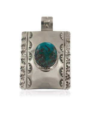 Certified Authentic Handmade Bear Paw Nickel Navajo Natural Turquoise Native American Pendant 94005-2