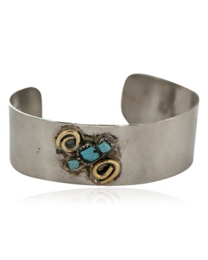 Certified Authentic Handmade Brass Natural Turquoise Navajo Native American Nickel Bracelet  92019-2